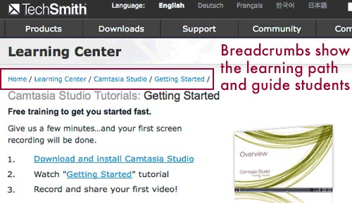 using breadcrums in website navigation