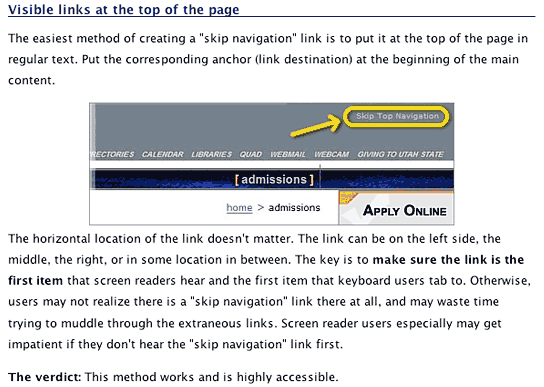 Skip top navigation shown on WebAIM website