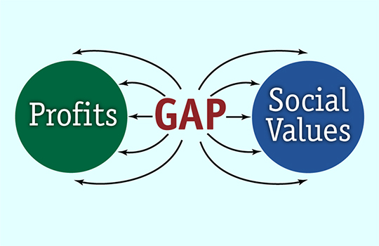 illustration for Dar Gillett showing gap between profits and social values