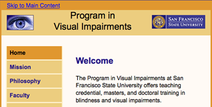 Program in visual Impairment at San Francisco State University