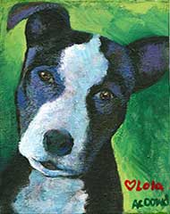acrylic painting of a pit bull dog